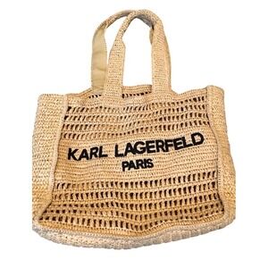 Karl Lagerfeld Straw Large Tote Bag Beach Summer Logo NWT $198